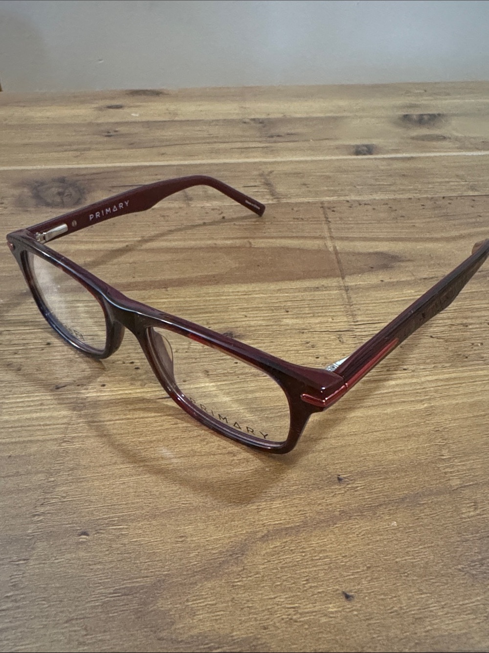 Primary 1045 Red Rectangle Plastic Eyeglass Frames 46-16-125 Unisex Petite Fit